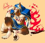  2018 anthro biceps canine chirenbo clothed clothing digital_media_(artwork) hi_res male mammal nipples signature simple_background tattoo 