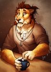  2018 5_fingers anthro brown_hair clothed clothing digital_media_(artwork) feline hair lion male mammal sitting solo tasanko 