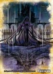  black_hair castle copyright_name crying force_of_will long_hair official_art rain reflection solo water 