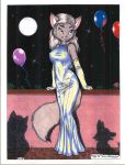  1996 anthro balloon blue_eyes cat clothing dress feline female james_m_hardiman mammal nipple_bulge party traditional_media_(artwork) 
