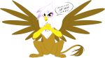  2018 avian beak brown_feathers digital_media_(artwork) drake_drachenlicht english_text feathered_wings feathers female feral friendship_is_magic fur gilda_(mlp) gryphon looking_at_viewer mammal my_little_pony open_mouth simple_background solo speechbubble text tongue wings 