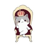  animal artist_name ayu_(mog) black_eyes blush cat cat_focus closed_mouth crossed_legs crown looking_at_viewer original signature simple_background sitting solo throne whiskers white_background 