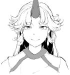  bad_id bad_twitter_id bangs closed_mouth commentary_request eyebrows_visible_through_hair eyelashes greyscale hiyuu_(flying_bear) horn hoshiguma_yuugi long_hair looking_at_viewer messy_hair monochrome parted_bangs portrait shirt simple_background smile solo touhou 