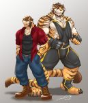  2018 anthro biceps big_muscles clothed clothing digital_media_(artwork) enaeric feline fur hi_res male mammal muscular muscular_male nipples pecs tiger 