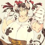  animal_humanoid apron big_breasts blush bovine breasts brown_hair clothed clothing cow_humanoid cow_print female gloves hair hair_ribbon hataraki_ari horn huge_breasts humanoid mammal ribbons shirt short_hair smile solo sukimi_(hataraki) tail_tuft tuft yellow_eyes 