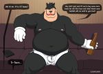  alcohol anthro beverage bottle bulge cat clothing dialogue disney feline goof_troop holding_bottle holding_object lovkuma male mammal overweight peter_pete_sr. sofa solo underwear 