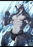  2018 abs anthro biceps blue_eyes canine clothing digital_drawing_(artwork) digital_media_(artwork) fur hair hi_res kemono male mammal muscular muscular_male pecs tengo underwear wolf 