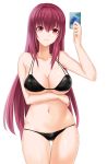  arm_under_breasts ass_visible_through_thighs bikini black_bikini breast_hold breasts byakuyayayayaya card cleavage collarbone commentary_request fate/grand_order fate_(series) groin highres holding holding_card large_breasts long_hair looking_at_viewer navel purple_eyes purple_hair scathach_(fate)_(all) scathach_(fate/grand_order) simple_background smile solo strap_gap swimsuit thigh_gap very_long_hair white_background yuu-gi-ou 