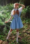  1girl ass blonde_hair cosplay dorothy_gale dorothy_gale_(cosplay) female forest looking_back original outside panties photo solo the_wizard_of_oz 