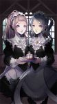  apron blue_eyes blue_hair cake felicia_(fire_emblem_if) fire_emblem fire_emblem_if flora_(fire_emblem_if) food gloves holding looking_at_viewer maid maid_apron maid_headdress multiple_girls pink_hair ponytail twintails 