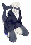  bebebebebe blue_eyes breasts cetacean clothed clothing female hair mammal marine orca orca_teacher_(toto) solo suit thick_thighs whale white_hair 