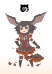  bare_shoulders bazelgeuse bioluminescence black_hair boots clenched_hands commentary_request full_body fur_collar gauntlets glowing gooster hand_on_hip head_wings japari_symbol kemono_friends medium_hair monster_hunter monster_hunter:_world no_nose open_mouth outstretched_arm parody personification red_hair scales sidelocks solo standing style_parody tail v-shaped_eyebrows vest wings 