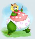  2018 belly big_belly claws clothed clothing diaper digital_media_(artwork) eyewear featherhead flora_fauna flower flowey_the_flower glasses hat hi_res hyper hyper_belly male not_furry obese overweight plant red_claws simple_background solo straw_hat sunglasses thick_thighs undertale video_games voluptuous 
