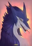  blue_fur female fluffy fur grey_eyes long_ears looking_at_viewer maplesquid scar sergal teeth tongue white_fur x-rom 