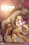  bestiality big_breasts blonde_hair breasts centaur centorea_shianus_(monster_musume) equine equine_taur female female_on_feral feral from_behind_position hair horse kaizen2582 lactating long_hair male male/female mammal monster_musume mounting nipples sex taur 