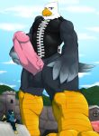  animal_crossing anthro apollo_(animal_crossing) avian bald_eagle big_penis bird bottomless clothed clothing croiyan eagle erection looming macro male mammal masturbation muscular nintendo penis shirt video_games village wolfgang_(animal_crossing) 