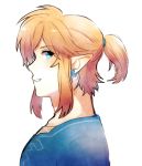  bangs blonde_hair blue_eyes earrings grin jewelry link male_focus pointy_ears ponytail profile sidelocks smile solo the_legend_of_zelda the_legend_of_zelda:_breath_of_the_wild tunic yuma_(zero) 