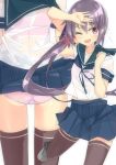  akebono_(kantai_collection) ass bangs belly_peek beritabo blue_skirt blush brown_legwear collarbone commentary cowboy_shot eyebrows_visible_through_hair flat_ass from_behind head_out_of_frame kantai_collection leg_lift lifted_by_self long_hair looking_away multiple_views neck_ribbon one_eye_closed open_mouth panties pink_panties pleated_skirt ponytail purple_hair ribbon sailor_collar school_uniform see-through serafuku shiny shiny_skin short_sleeves sidelocks skirt skirt_lift standing standing_on_one_leg thighhighs underwear upskirt water_drop wet wet_clothes white_background zettai_ryouiki 