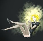  androgynous blonde_hair elbow_gloves gem_uniform_(houseki_no_kuni) gloves glowing houseki_no_kuni necktie short_hair smile solo sparkle thighhighs umetofu yellow_diamond_(houseki_no_kuni) yellow_eyes 