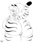  2017 anthro big_breasts big_butt black_and_white breasts butt feline female hair huge_breasts huge_butt jmynstyx looking_back mammal monochrome nipples pussy raised_tail side_boob simple_background spread_butt spreading thick_thighs tiger voluptuous white_background wide_hips 