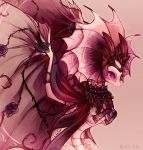 2018 dragon fae_dragon female flight_rising flower membranous_wings neflovira pink_background plant purple_eyes purple_sclera rose simple_background solo wings 