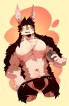  anthro black_clothing black_fur black_underwear bulge clothing donovan_(kokuhane) fur kokuhane lagomorph male mammal muscular muscular_male orange_fur phone rabbit simple_background solo underwear 