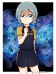  blue_eyes blue_hair highres hinakyo inazuma_eleven_(series) inazuma_eleven_ares_no_tenbin looking_at_viewer male_focus saotome_seiya shorts soccer_uniform solo sportswear 