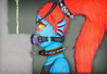  anthro asphyxiation bdsm blush bondage bound chain choking clothed clothing collar crying cum deep_throat dildo eye_patch eyewear female forced gag hair humanoid leather machine marine oral predicament_bondage red_hair ring_gag saliva sex_toy solo spiked_collar spikes swallowing tears unbalancedreflection undertale undyne video_games 