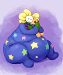  2018 belly big_belly claws clothed clothing digital_media_(artwork) featherhead flora_fauna flower flowey_the_flower hi_res hyper hyper_belly male not_furry obese overweight plant red_claws simple_background solo thick_thighs toy undertale video_games 