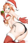  alfred_cullado ass bare_shoulders bikini blush breasts christmas fang gloves green_eyes hair_intakes hairline hat large_breasts looking_at_viewer nora_valkyrie open_mouth orange_hair rwby santa_costume shiny shiny_clothes shiny_hair shiny_skin short_hair smile solo swimsuit thighhighs underboob 