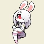  2018 3_toes anthro blush clothed clothing digital_media_(artwork) female fur hair hair_over_eye hi_res invalid_tag itsunknownanon lagomorph legwear long_hair looking_at_viewer mammal panties pants pose presenting_panties rabbit raised_shirt red_eyes shirt shorts simple_background smile socks solo standing t-shirt teasing toes underwear undressing white_fur white_hair 