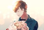  artist_name bouquet bow bowtie brown_hair closed_eyes fantastic_beasts_and_where_to_find_them flower freckles kurosujuu leaf male_focus newt_scamander open_mouth solo 
