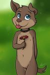  2018 anthro barely_visible_genitalia blue_eyes brown_fur canine cel_shading cub cute cynthia_(zaush) digital_media_(artwork) dog female flat_chested flower fur hairless_pussy hi_res looking_at_viewer mammal nipples nude plant pussy smile solo subtle_pussy toony young zekromlover 