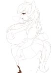  2018 absurd_res big_breasts big_butt blush breasts breath butt clothed clothing cuddlesong cuddlesong_(mlp) earth_pony equine female hair hi_res horse huge_breasts huge_butt long_hair mammal monochrome my_little_pony pony shirt simple_background skirt sweat thick_thighs voluptuous white_background wide_hips 