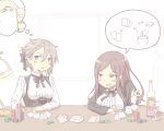  ange_(princess_principal) blue_eyes braid brown_eyes brown_hair card dorothy_(princess_principal) grey_hair highres multiple_girls normaland poker poker_chip princess_principal school_uniform smile speech_bubble thought_bubble 