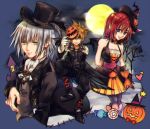  blue_eyes brown_hair commentary_request formal halloween kairi_(kingdom_hearts) kingdom_hearts kingdom_hearts_ii medium_hair mim_(mimya0600) multiple_boys red_hair riku silver_hair sora_(kingdom_hearts) suit 