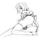  1girl ass camel_(dansen) cameltoe character_request female monochrome open_mouth panties sketch skirt solo thighhighs 