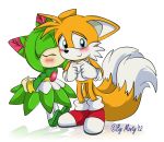  anthro blush canine clothing cosmo_the_seedrian duo female fox gloves hi_res kissing male male/female mammal miles_prower montyth seedrian signature smile sonic_(series) video_games 