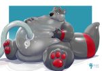  2017 4_fingers animate_inanimate anthro belly big_belly black_nose blurthefur digital_drawing_(artwork) digital_media_(artwork) half-closed_eyes hindpaw inflatable inflation jazzotter living_inflatable male mammal markings multicolored_tail mustelid nozzle nude otter overweight pawpads paws pool_toy red_pawpads rubber shiny simple_background solo striped_tail stripes water 