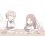  ange_(princess_principal) blue_eyes braid brown_eyes brown_hair card dorothy_(princess_principal) grey_hair highres multiple_girls normaland poker poker_chip princess_principal school_uniform smile 