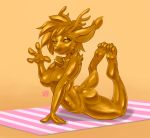  anthro antlers beach breasts cervine deer feline female gold_(metal) gold_body gold_hair gold_sclera horn hybrid invalid_color invalid_tag lynx mammal nebaglubina nude sand seaside shiny solo yellow_eyes 