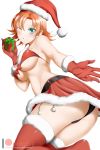  alfred_cullado ass bare_shoulders bikini_top blush breasts christmas gloves green_eyes hair_intakes hairline hat large_breasts looking_at_viewer miniskirt nora_valkyrie one_eye_closed orange_hair parted_lips rwby santa_costume shiny shiny_clothes shiny_hair shiny_skin short_hair skirt smile solo thighhighs underboob wink 