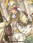  artist_name book brown_hair cape copyright_name curtains force_of_will gem glasses gloves hat kamijororo male_focus official_art solo sparkle staff yellow_eyes 