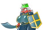  alpha_channel anthro armor big_breasts blue_eyes breast_plate breastplate breasts claws clothing crown helmet lizard melee_weapon nails nipples open_mouth red_knight_(sirphilliam) reptile scalie scimitar shield solo sword thong turismoturbo weapon 
