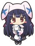  animal_hat bangs black_dress black_legwear blush_stickers bunny_hat character_request chibi closed_mouth detached_sleeves dress emil_chronicle_online eyebrows_visible_through_hair full_body hair_ribbon hat long_hair long_sleeves looking_at_viewer object_hug pantyhose pink_footwear pink_hat pleated_dress purple_hair purple_ribbon red_eyes ribbon rinechun simple_background solo standing very_long_hair white_background wide_sleeves 