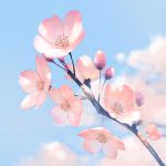  blurry blurry_background branch cherry_blossoms cloud day depth_of_field flower highres nature no_humans original outdoors sky sousou_(sousouworks) still_life 