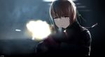  action ar-15 armor bangs blue_eyes chyt closed_mouth coat expressionless firing girls_frontline gloves gun hair_between_eyes hair_ornament half-closed_eyes half_updo highres holding holding_gun holding_weapon jacket letterboxed light long_hair looking_at_viewer mod3_(girls_frontline) multicolored_hair muzzle_flash one_side_up pink_hair rifle sidelocks signature solo st_ar-15_(girls_frontline) streaked_hair weapon 