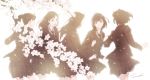  black_hair blazer brown_eyes cherry_blossoms goke_shike_(altamira05) graduation jacket multiple_girls original school_uniform serafuku smile 