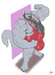  anthro beard big_bulge body_hair boosterpang bulge canine chest_hair clothing erection erection_under_clothes facial_hair flexing humanoid_penis hyper hyper_penis looking_at_viewer male mammal mature_male muscular muscular_male penis smile solo standing tight_clothing uncut 