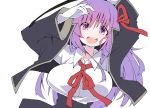  absurdres bb_(fate)_(all) bb_(fate/extra_ccc) breasts commentary fate/extra fate/extra_ccc fate/grand_order fate_(series) gloves hair_ribbon high-waist_skirt highres large_breasts long_hair looking_at_viewer open_mouth purple_eyes purple_hair red_ribbon ribbon sakakiba_misogi skirt solo very_long_hair white_gloves 